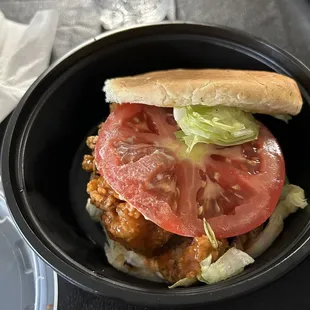 Oyster mushroom sandwich (fried and tossed in Buffalo sauce)