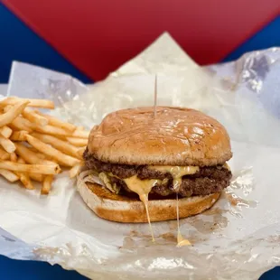 Double with two cheese and a side of fries!