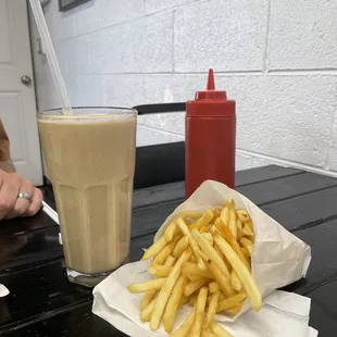 Chocolate shake (without whipped cream) and large fry