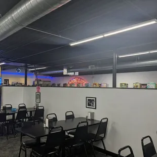 empty tables and chairs