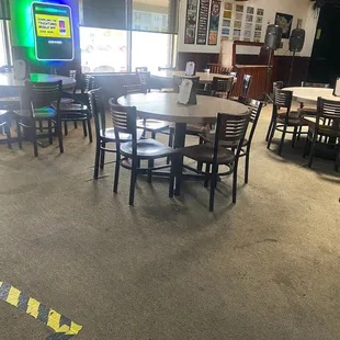 tables and chairs in a restaurant