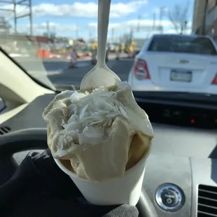 Banana Whip with mango and coconut. So sorry I had licked it before taking the photo. I could not help myself. Yum!