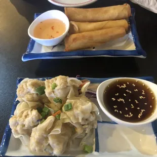 Shu Mai- steamed dumplings &amp; Chicken Egg Roll. Homemade &amp; Delicious!