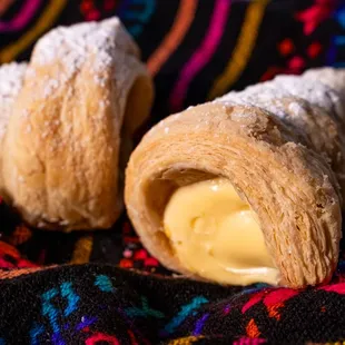 Vanilla custard filled puff pastry cone