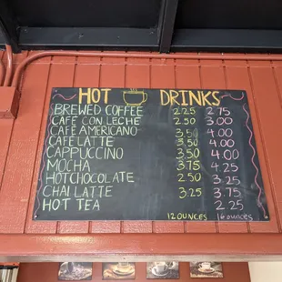 Coffee menu
