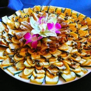 Grilled Vegetable Platter -- Seasonal Vegetables, drizzled with Olive Oil and topped with Capers.