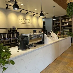 the counter and coffee machine