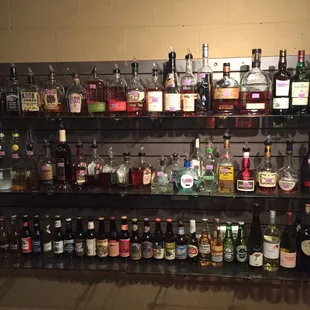 a wall of liquor bottles