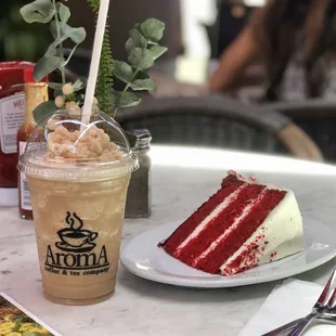 Ice-blended hazelnut &amp; red velvet cake
