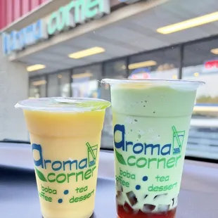 (*‿*) Mango and Matcha smoothie with tea jelly @ #AromaCorner