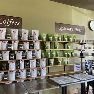 a display of coffees and teas