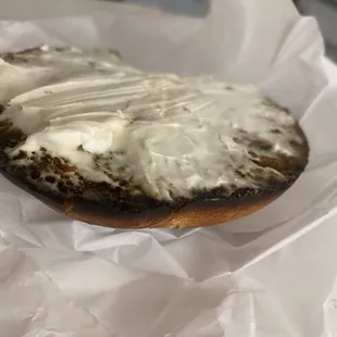 Burnt dense chalky bagel