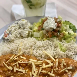 Chicken stroganoff and caipirinha