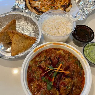 B2: Do Pyaza with lamb, A11: Samosas and D20: Spicy masala naan