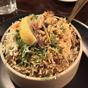 Goat Biryani, medium spice. Delicious!