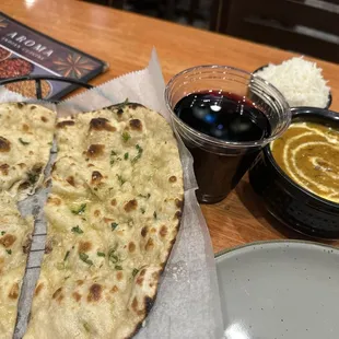 Naan and chicken korma (wine from the vintage)