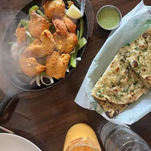 Tandoori fish, garlic naan.