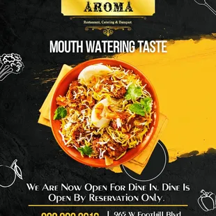 Dine In By Reservations only. Click Here To Reserve Your Seat Today: www.aroma-grill.com/reservations Or Call Us : 909 982 3616