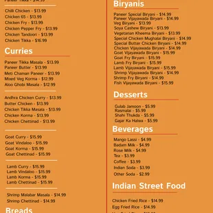 Aroma of India restaurant opening menu