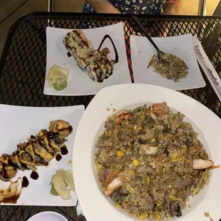 Fried Rice with shrimp , Sunday Morning Roll , Shrimp Crunch Roll