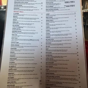 Menu - Speciality rolls