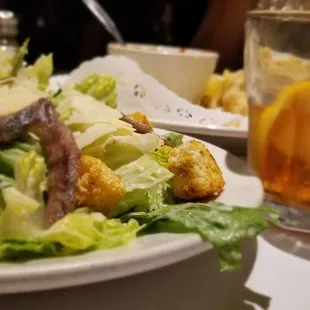 Cesar Salad with anchovies. Yumm.