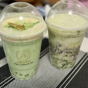 Pandan milk tea &amp; purple rice avocado