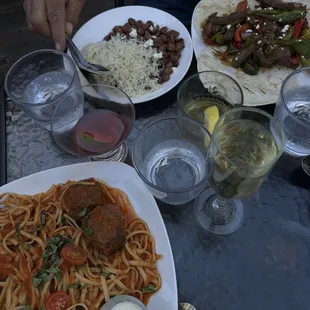 Spaghetti and meatballs &amp; Steak fajitas