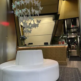 the lobby area of a hotel