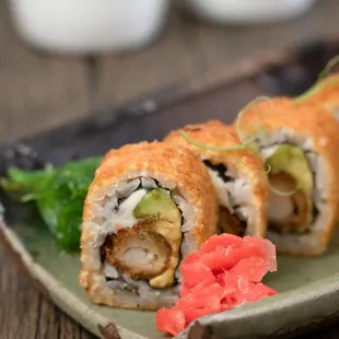 a sushi roll on a plate