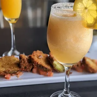 Starting off my PorchFest day with a tasty bellini and delicious fried green tomatoes.