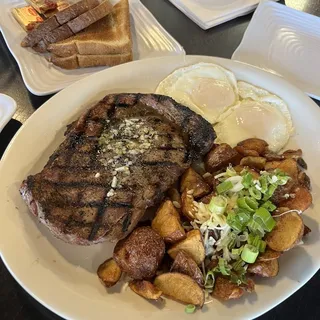 14 oz Rib Eye steak and Eggs