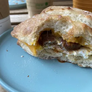 Egg and cheese on ciabatta with sausage