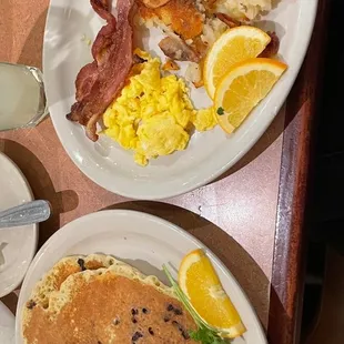 Chocolate Chip Pancakes &amp; scrambled eggs