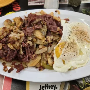 Corned beef hash and eggs