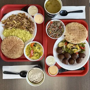 Lunch special: Shawarma with rice and pickled veg Falafel with quinoa salad and grilled veg