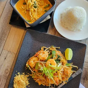 Pad Thai with Shrimp + Yellow Curry
