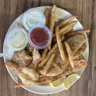 Fried fish plate with shrimp added