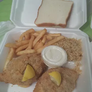 Stuffed crab #16.. all plates come with Cajun rice, fries