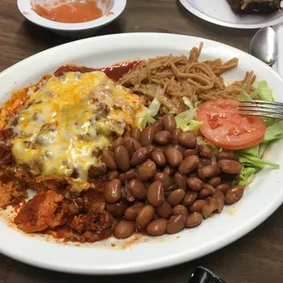 Tamale Plate w/ whole beans &amp; fideo noodles.