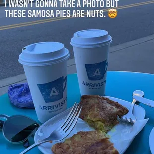 Samosa pie, matcha lemonade jawn, Japanese iced coffee