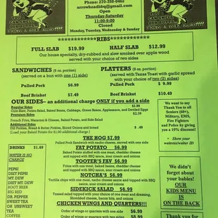 Front of menu