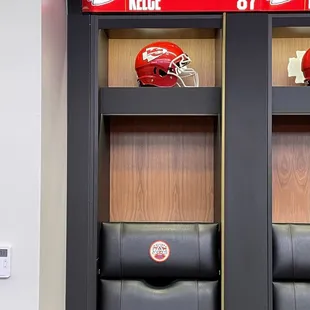 The amazing Travis Kelce's locker! These compact open-face team lockers bear no resemblance to what I remember from high school!