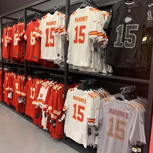 Team store selection of Mahomes Jerseys