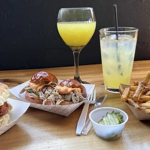 Hot honey Biscuit, Sliders, fries, Misosa and Signature drink Tom Reynolds!!!