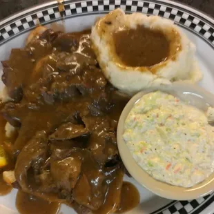 Try our Old Fashioned Open Faced Roast Beef with a side of cole slaw.