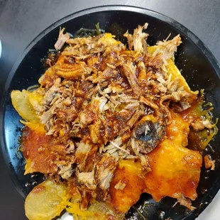 BBQ pork nachos with homemade chips! Yummmm!