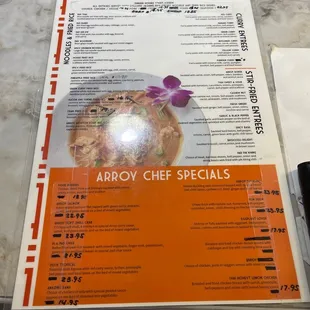 the menu for the restaurant