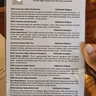 Wine tasting menu