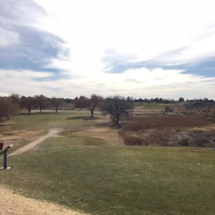 The 7th hole on the Dam 9. Definitely a challenge - elevation drop after the White tee box and the arroyo runs across the middle.